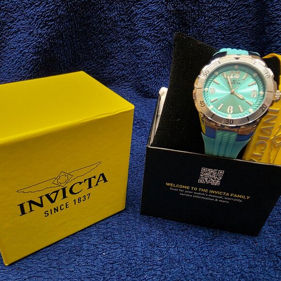 NWT Invicta Angel Unisex Watch - 38mm Silver Case/Turq Silicone Band (PF9292)